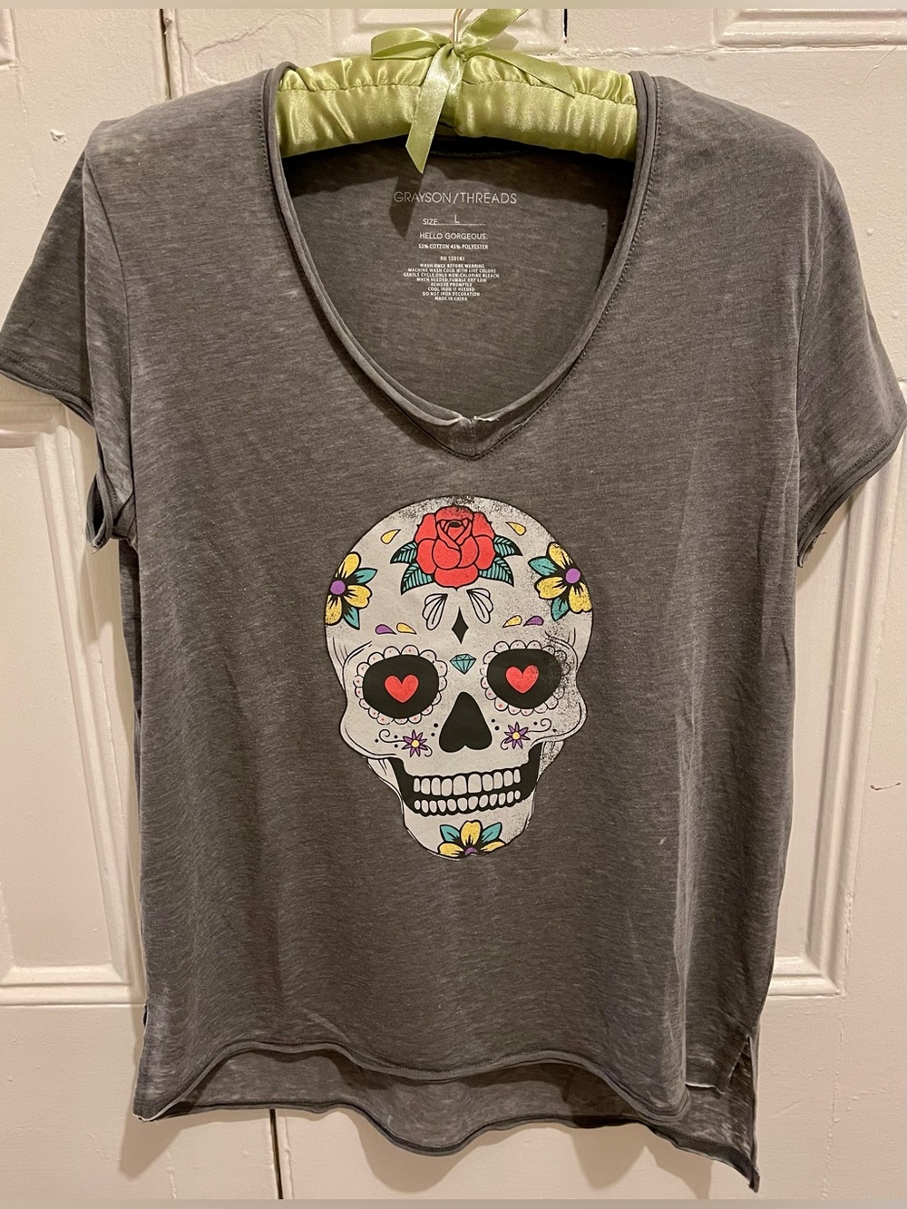 Grayson Threads Distressed Tee with Colorful Day Of the Dead Sugar Skull Graphic